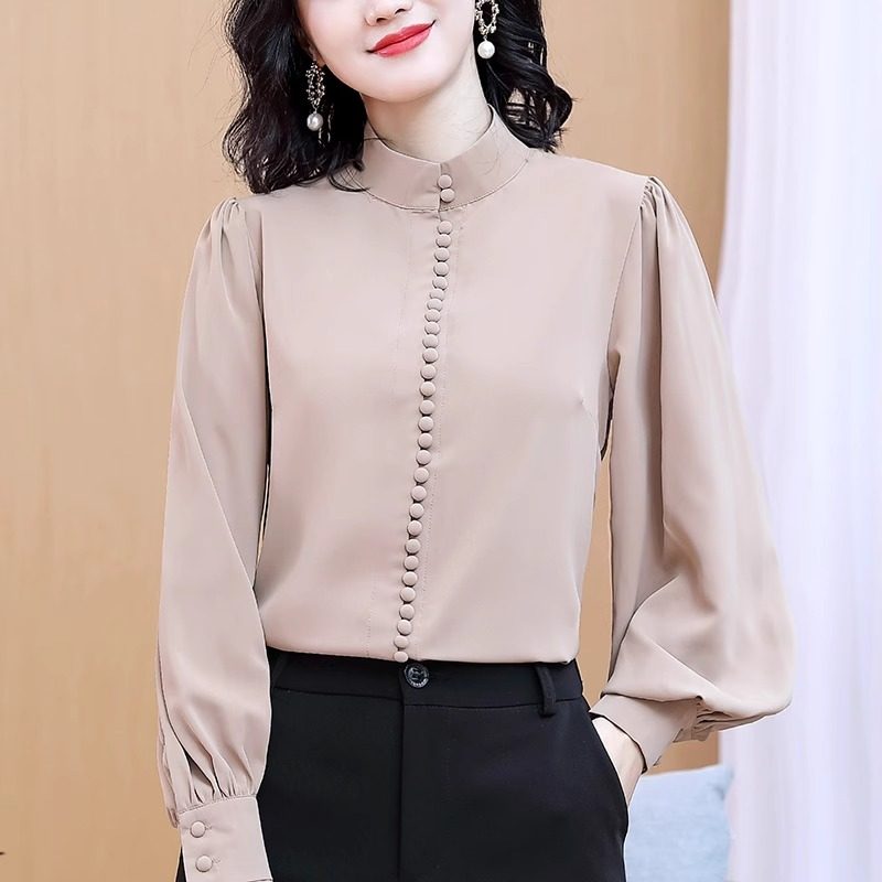 时尚气质立领女士衬衫春秋2026新款洋气百搭衬衣爆款显瘦减龄上衣