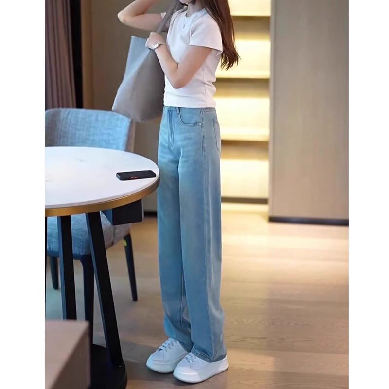 浅蓝莱赛尔天丝夏季薄款牛仔裤女2025年新款冰丝凉感窄版直筒裤子