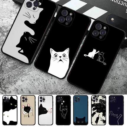 适用于iPhone15promax苹果14plus卡通13简约黑白猫咪12mini情侣手机壳11phone case cat