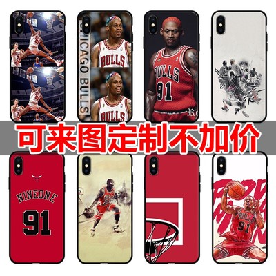 NBA公牛队罗德曼适用于iPhone苹果x/xs/xr/xsmax黑磨砂手机壳套