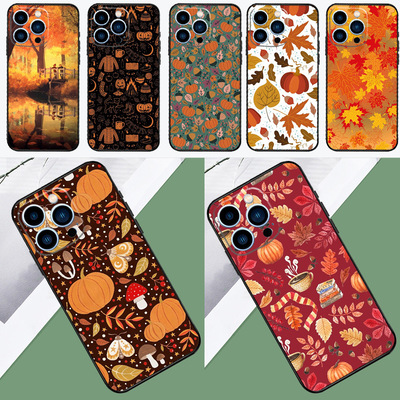 适用秋叶秋季万圣节iPhone15手机壳苹果16e保护套17air phonecase