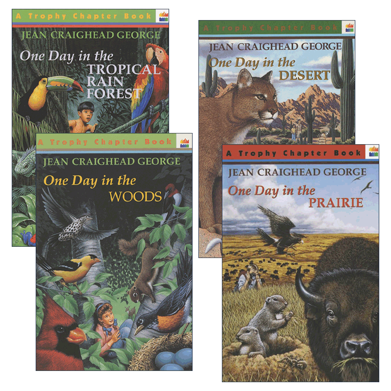 英文原版 One Day in the Tropical Rain Forest/Woods/Desert/Prairie在热带雨林/树林/沙漠/草原的一天4册 生态科普章节书英文版