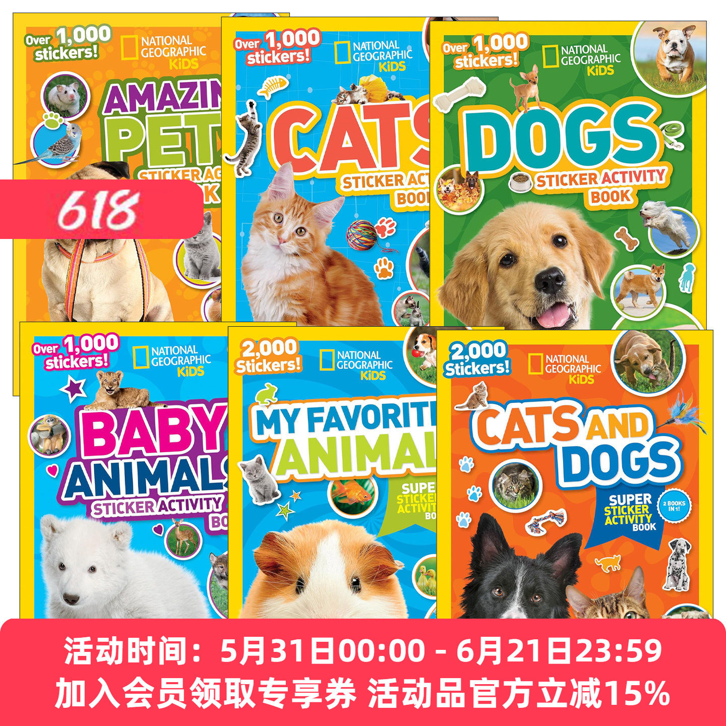 英文版 National Geographic Kids 美国国家地理动物系列贴纸书6册 亲子共读启蒙认知图画书 英文版进口英语原版书籍