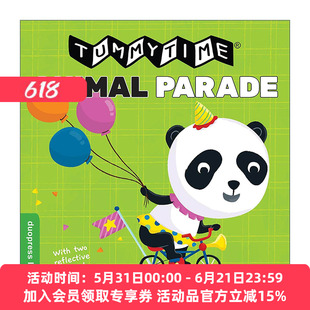 英文原版 TummyTime(R) Animal Parade 俯卧时间 动物游行 彩色与黑白对比折叠书 儿童启蒙认知绘本 纸板书 duopress labs 英文版
