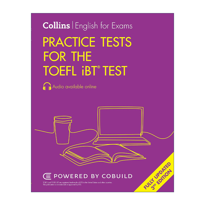 英文原版 Collins English Practice Tests for the TOEFL iBT Test 新托福考试模拟练习题4套 改革版第三版 附答案和难词注释