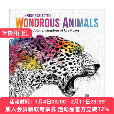 英文原版 Wondrous Animals 奇妙的动物 彩色的生物王国 填色寻物 着色涂色书 绘本 漫画 艺术 Kerby Rosanes 进口英语原版书籍