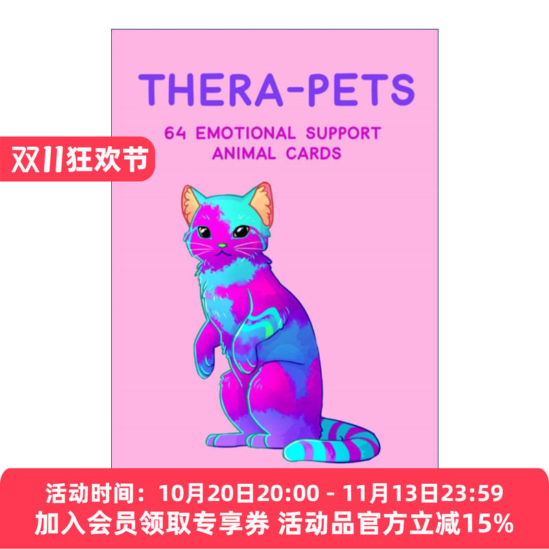 情感支持用宠物 英文原版 Thera-pets 64张动物情绪卡片 心理健康 英文版 进口英语原版书籍