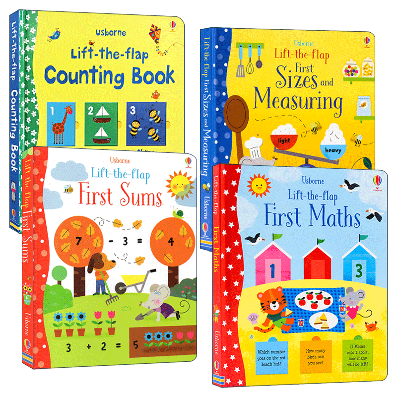 英文原版绘本 Usborne Lift-the-Flap 儿童数学启蒙翻翻书4册 数字计数/加减法/尺寸和测量 幼儿早教 英文版 进口英语原版书籍