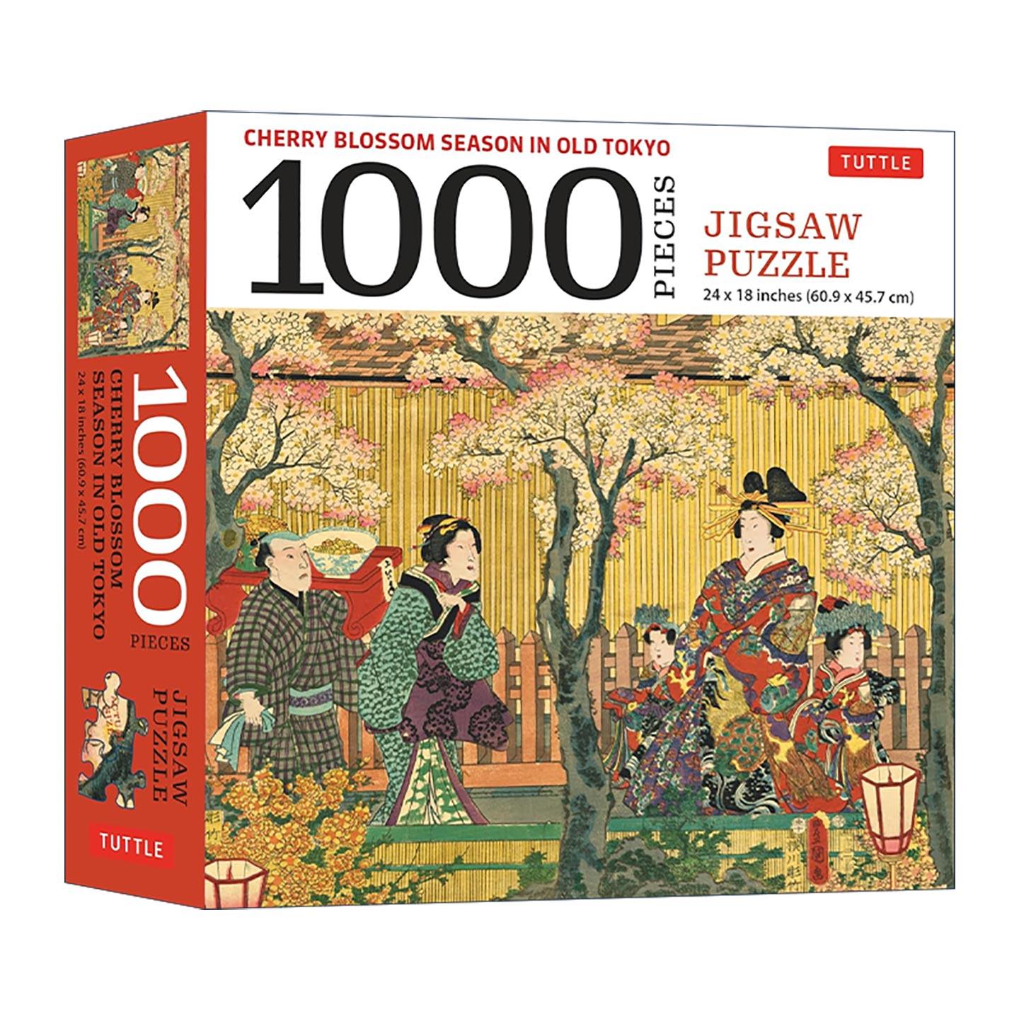 英文原版 Cherry Blossom Season in Old Tokyo- 1000 Piece Jigsaw Puzzle 古时东京的樱花季 1000块拼图 英文版 进口英语原版