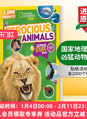 国家地理儿童凶猛动物超级贴纸活动书 英文原版 Ferocious Animals Super Sticker Activity Book 含2000个贴纸 英文版 进口英语书