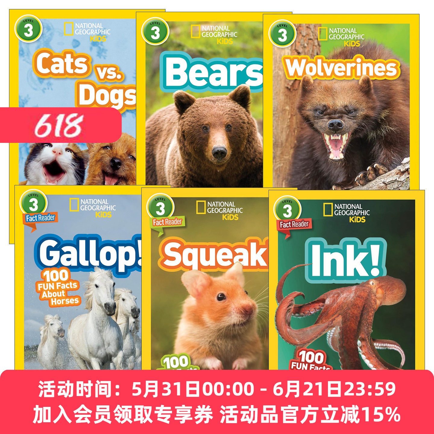 英文原版 National Geographic Kids Readers L3 国家地理第3级动物系列6册 英文版 进口英语原版书籍