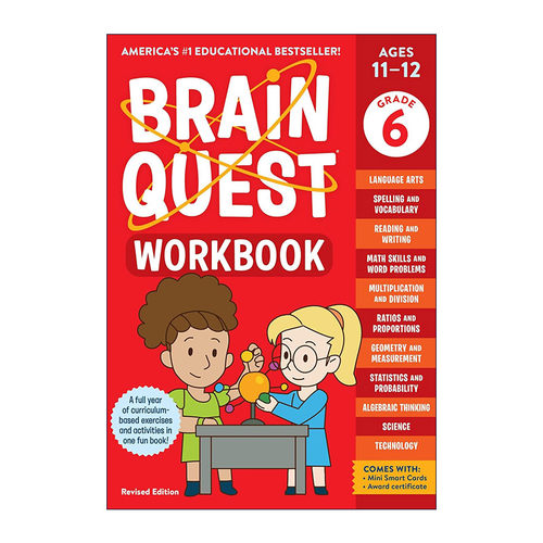 英文原版 Brain Quest Workbook 6th Grade 大脑任务 练习册 六年级 带粘纸 平装 英文版 进口英语原版书籍
