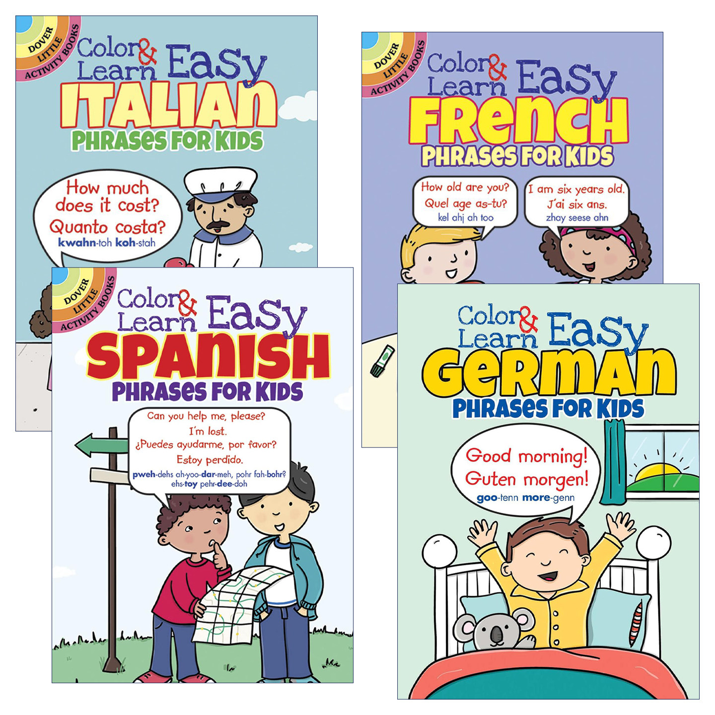 英文原版 Color & Learn Easy 儿童常用短语学习活动书4册 填色着色游戏 词汇积累与表达 英文版 进口英语原版书籍