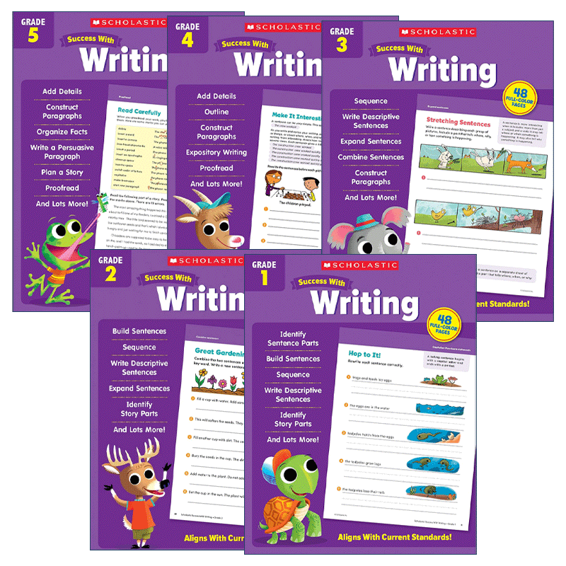 英文原版 Scholastic Success with Writing 全彩版 学乐成功系列写作练习册一到五年级 5册套装 英文版 进口英语原版书籍