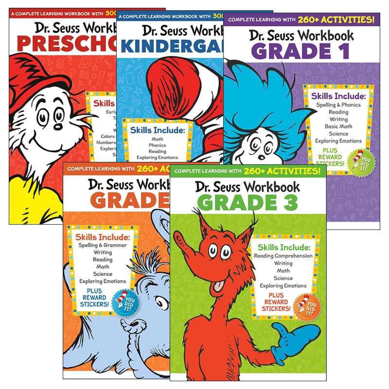 英文原版 Dr. Seuss Workbook 苏斯博士分年级练习册系列5册 含贴纸游戏活动 阅读 科学 英文版 进口英语原版书籍