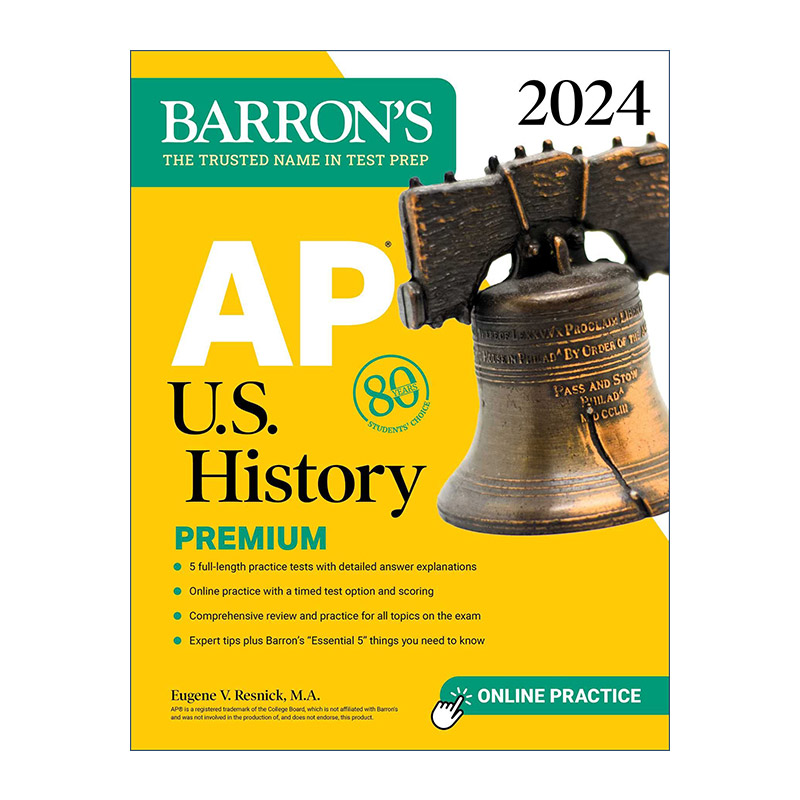 英文原版 AP U.S.History Premium 2024 5 Practice Tests + Comprehensive Review + Online Practice巴朗AP美国历史适用2024高级 书籍/杂志/报纸 进口教材/考试类/工具书类原版书 原图主图