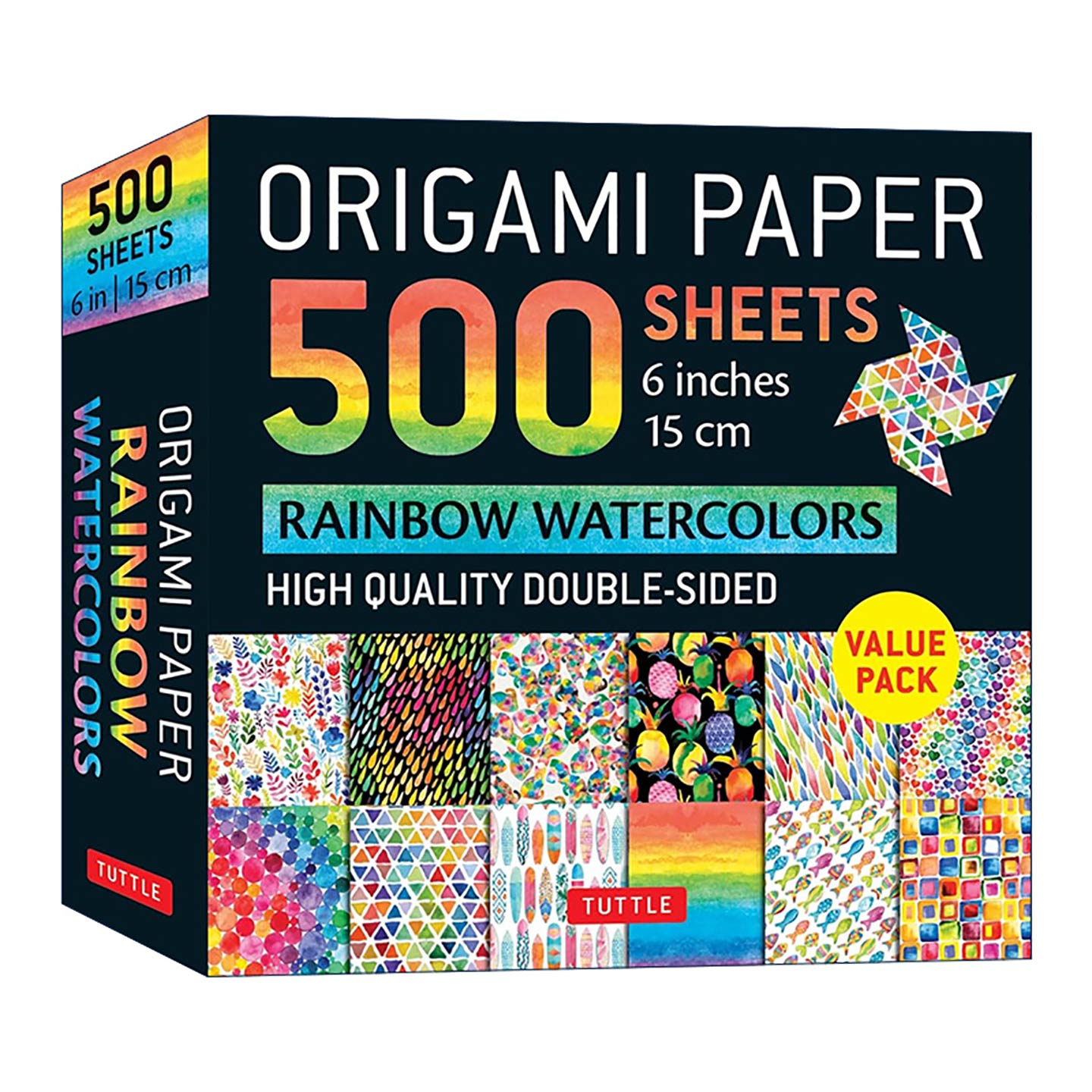 彩虹水彩双面折纸500张 英文原版 Origami Paper 500 sheets Rainbow Watercolors 6