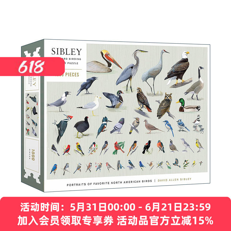 英文原版 Sibley Backyard Birding Puzzle 西布利后院观鸟拼图 1000片 受欢迎的北美鸟类 英文版 进口英语原版书籍