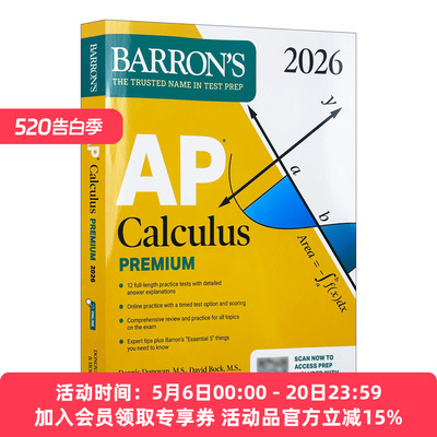 英文原版 AP Calculus Premium 2026 巴朗AP 微积分高级版 12套题+综合复习+在线练习 英文版 进口英语原版书籍
