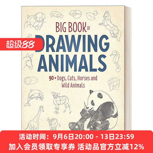 英文原版 Big Book of Drawing Animals 动物绘画指南 90多种狗 猫 马和野生动物 美术 Thierry Beaudenon 英文版进口英语原版书籍