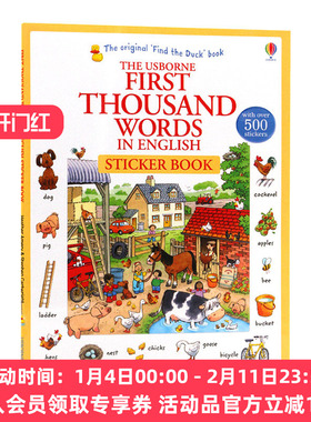 基础英语1000词贴纸书 英文原版 Usborne First 1000 Words in English Sticker Book 尤斯伯恩 儿童英语单词学习书 英文版书籍
