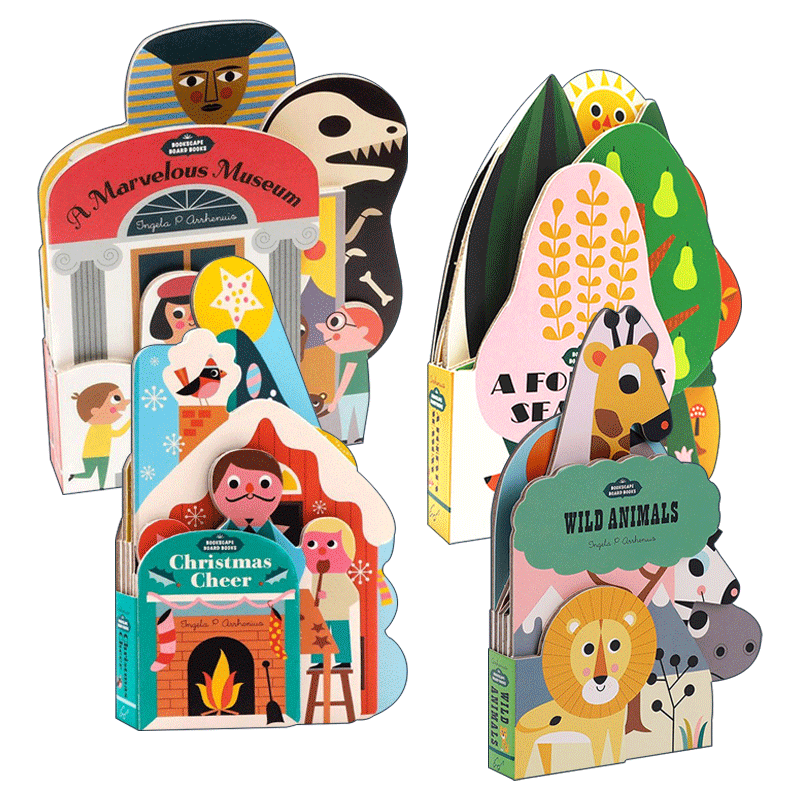英文原版 Bookscape Board Books 异形纸板书 4册 森林四季 一个奇妙的博物馆 圣诞节 野生动物 英文版幼儿英语启蒙书籍 进口书