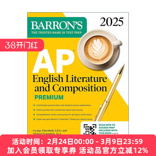 英文原版 AP English Literature and Composition Premium  2025 巴朗AP英语文学与写作 高级版 8套练习测试+综合复习+在线练习