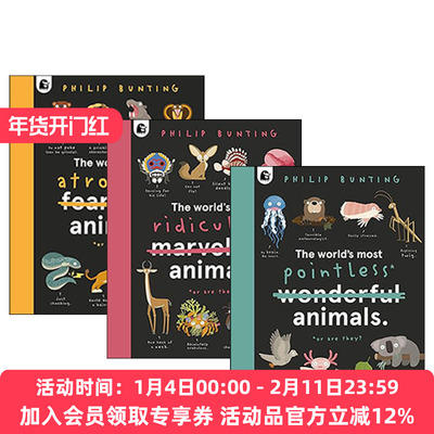 英文原版 The World s Most Animals 精装插画动物科普绘本 3册 世界上那些笨/残暴/荒谬的动物 Philip Bunting 英文版 进口原版书