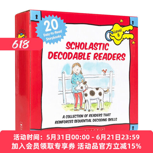 英文原版 Scholastic Decodable Readers Box Set Level B 学乐自然拼读初级盒装20册 儿童启蒙学习英语分级绘本 英文版