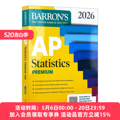 英文原版 AP Statistics Premium 2026 巴朗AP统计学 备考指南 高级版9套题+综合复习+在线练习 英文版 进口英语原版书籍