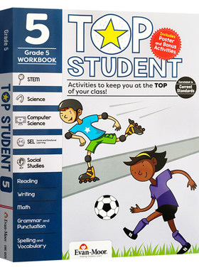美国加州教辅 优等生系列小学五年级综合科目练习册 英文原版 Top Student Grade 5 英语数学STEM科学计算机社交情感 英文版