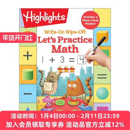 英文原版 Write-On Wipe-Off Let's Practice Math 可写可擦 数学练习 亮点幼儿儿童启蒙认知绘本 Highlights 游戏活动书进口书籍