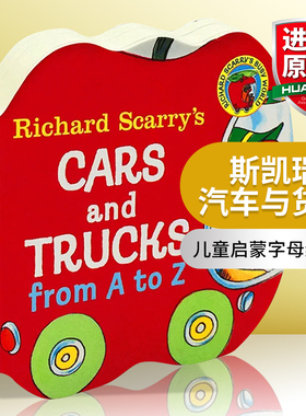 字母书英文原版绘本读物Richard Scarry's Cars and Trucks from A to Z 字母入门从A到Z小卡车字母 0-3岁宝宝单词学习词典口袋书
