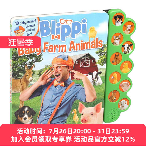 英文原版绘本 Blippi Baby Farm Animals 布里皮 农场上的10种声音 幼儿启蒙 发声书 英文版 进口英语原版书籍