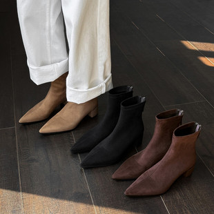 海巷卡其色shoopen瘦瘦胶粘工艺冬季 弹力靴袜靴自留保暖森屿干练