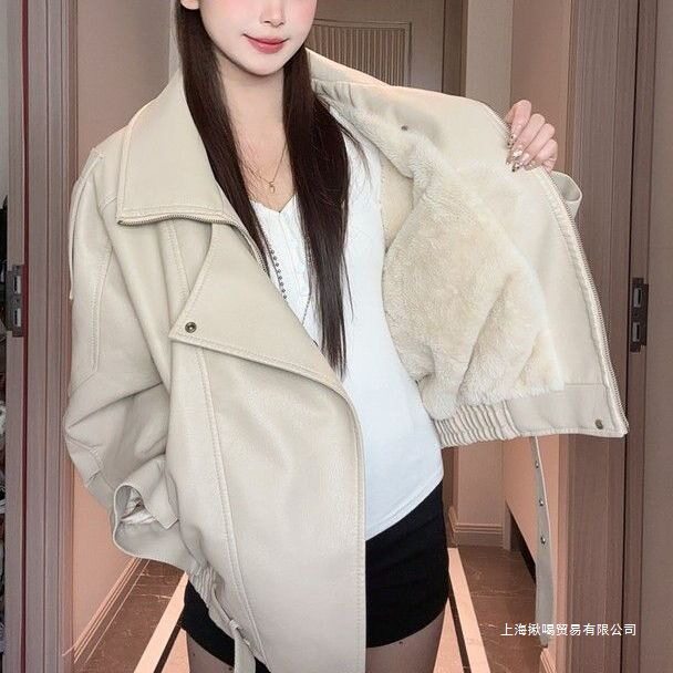 加绒加厚秋冬新款皮衣外套女港风辣妹百搭皮夹克韩版风宽松