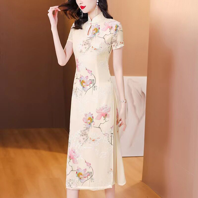 2026夏季新款复古中国风改良旗袍中长款立领短袖年轻款连衣裙女