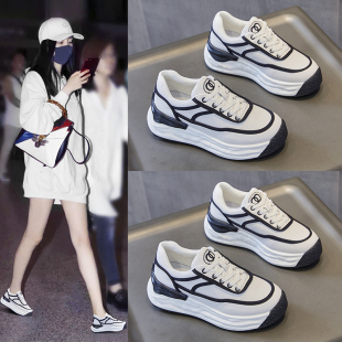 爆款内增高8CM厚底小白鞋女全牛皮真皮休闲鞋运动鞋坡跟春秋新款