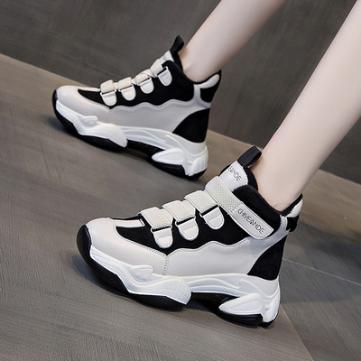 真皮坡跟休闲风厚底高帮鞋