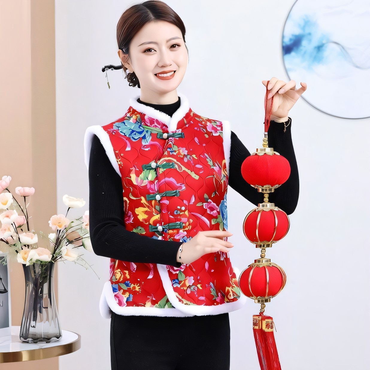 东北大花马甲中国风坎肩马夹