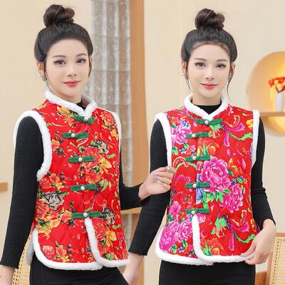 加厚东北大花马甲盘扣民族风