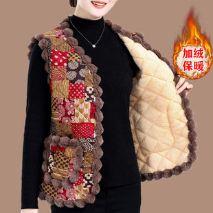 中老年女秋冬加绒马甲洋气新款 保暖外套 保暖背心上衣加厚坎肩大码