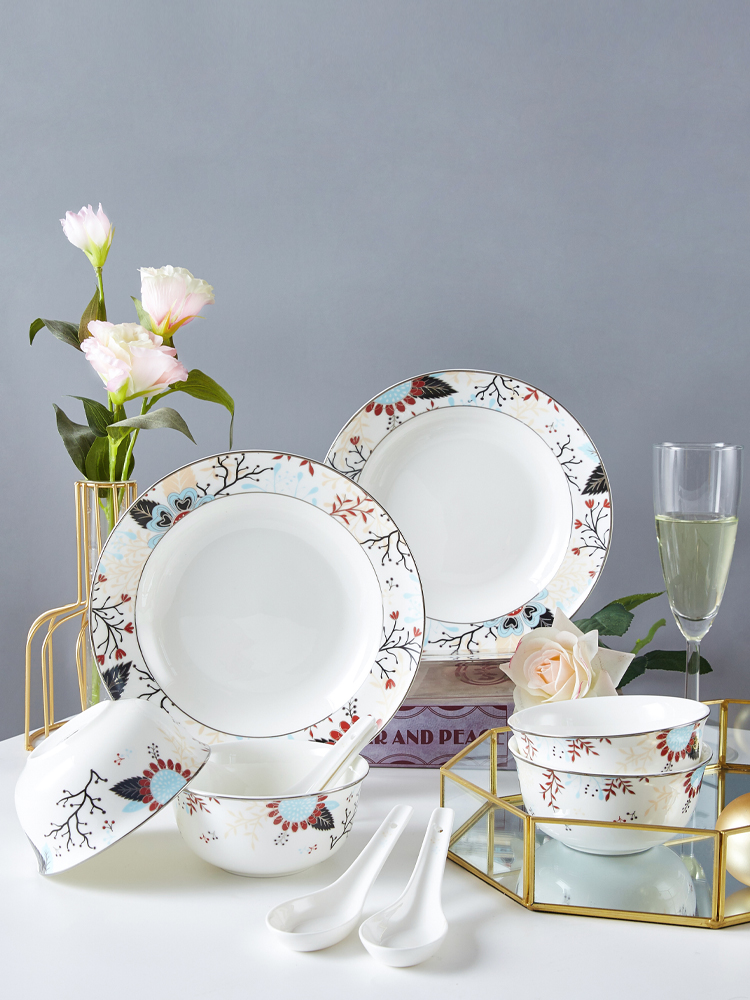 Yuquan colorful bone china tableware set, dishes and plates for home use, Chinese style housewarming gifts, light luxury combination of dishes