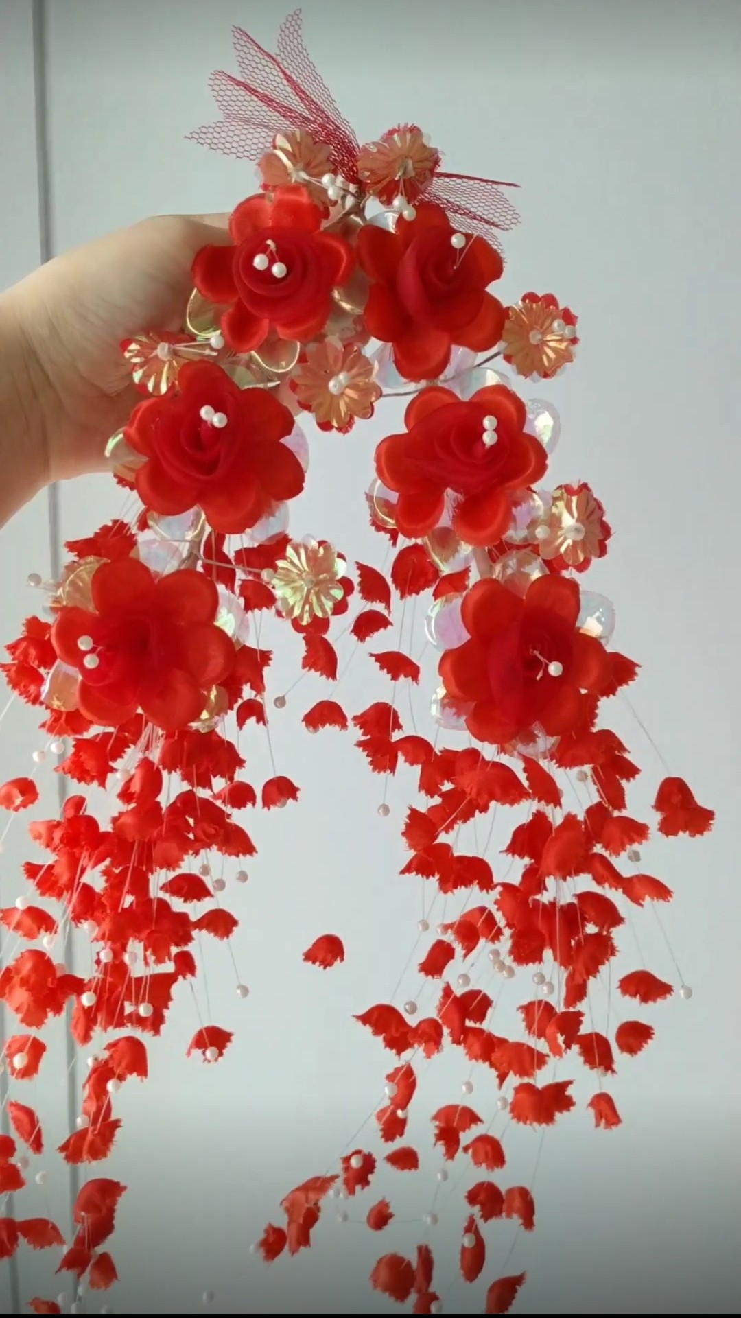 80年代新娘子结婚喜庆过年红色老式库存头花背部是铁丝可掰掰造型