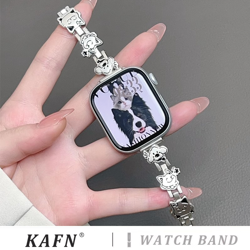 【猫狗总动员】适用iWatch9表带applewatch8金属苹果手表s10代夏天女SE链式41mm可爱Ultra透气6创意小众ins