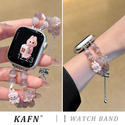 圣铂适用于iwatch10苹果手表带s9手链式串珠s8新款applewatch女款猫眼表带s7/6/5/4智能手表腕带时尚夏季高级