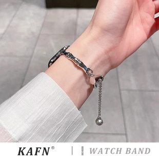 适用Apple Watch10手表表带s9新款竹节金属s8表带ultra3轻奢小香风iwatch7/6/5/4/se代情侣替换带41/40/45mm