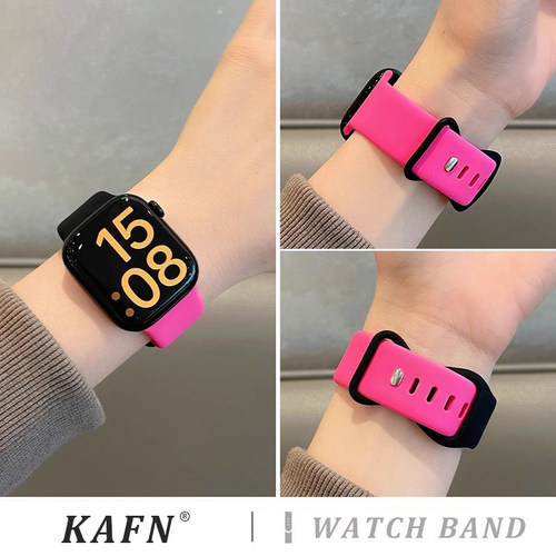 适用苹果s10手表表带s9新款撞色八字扣硅胶表带applewatch8/7/6/5/4夏季透气运动腕带se代时尚男女高级感创意