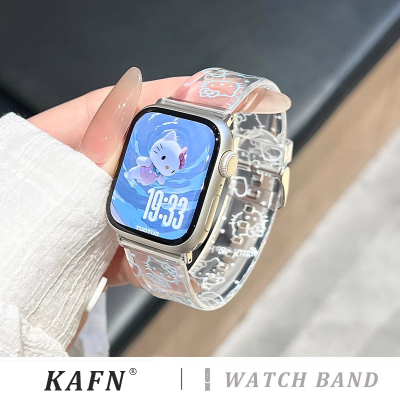 适用苹果手表s10表带iwatch9手表带新款可爱KT猫applewatch8765代TPU透明SE硅胶女款男ultra夏季透气小众个性