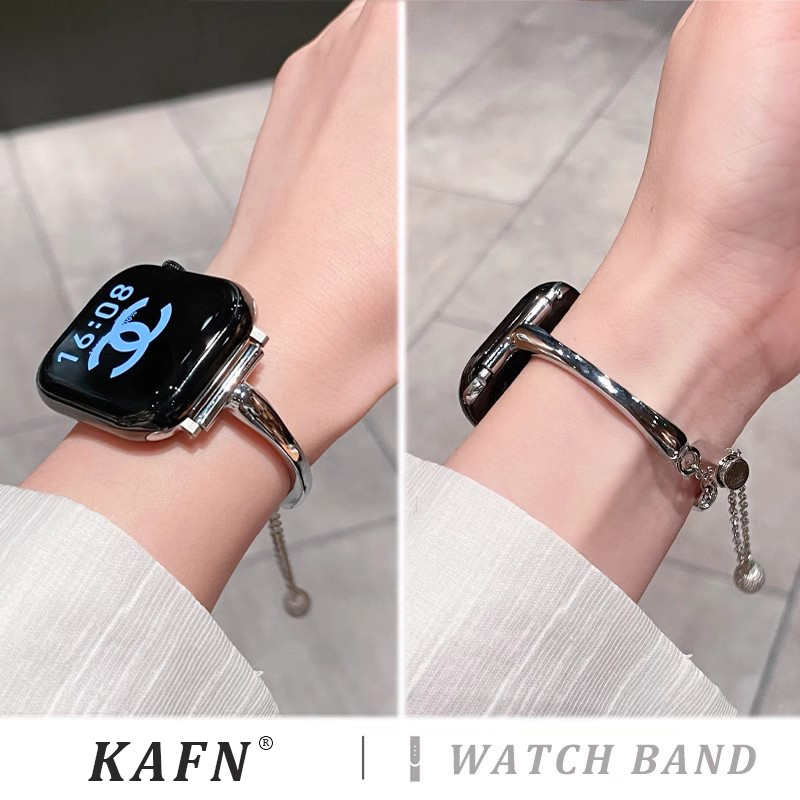 适用applewatch表带新款s10细款手镯式表带iwatch9轻奢时尚s8/7/6/5/4/se代运动金属腕带夏季天女41mm高级感